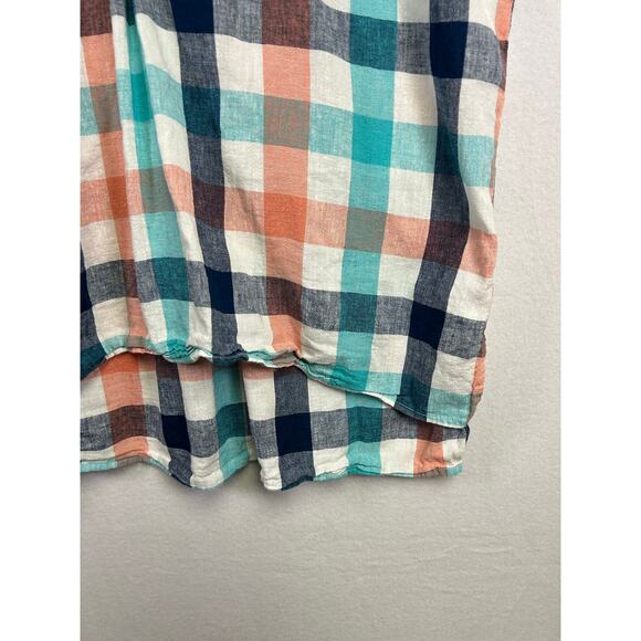 St Johns Bay Short Sleeve Relaxed Checkered Plaid Shirt - Size Large Linen - Picture 2 of 12